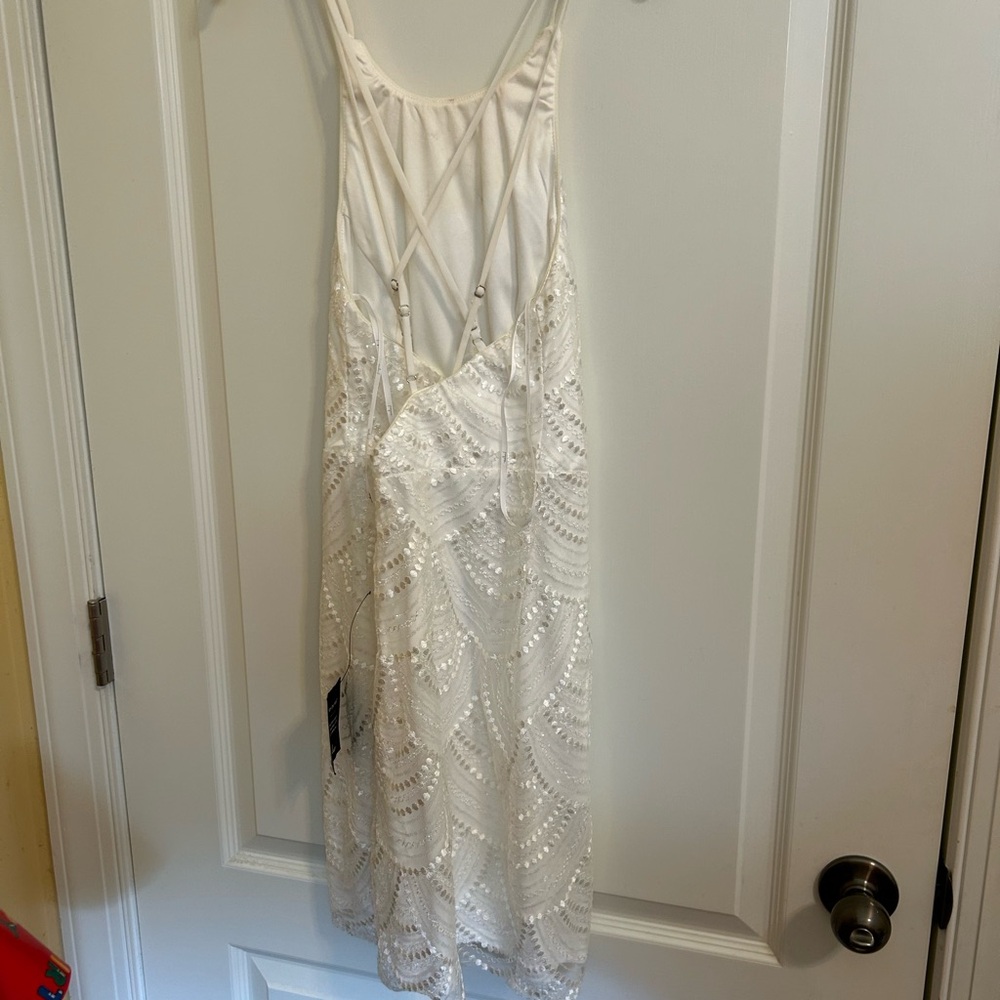 Lulus Darling Deco White Scalloped Sequin Backless Mini Dress- NWT - Picture 6 of 10